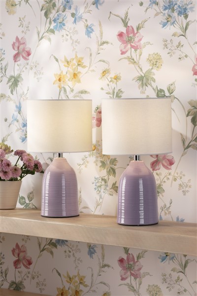 (image for) Laura Ashley Penny Table Lamp Purple Ceramic and Polished Chrome With Shade